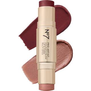 No7 Pro Artist Color & Glow Cream Blush Stick - Dual -Ends Blush For Cheeks Eyes & Lips - Levering Soft -Focus Radiance and Buildble Color - Soft