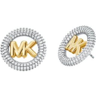 MK Medium Precious Metal-Plated Brass Pavé Logo Stud Earrings - Silver - Michael Kors - ONE SIZE
