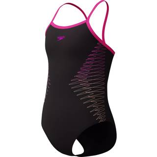 Girls Plastisol Placement Thinstrap Swimsuit Black/Pink