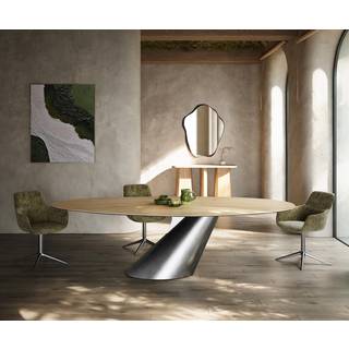 Esstisch Edge Oval 280x130 Keramik Laminam® Sabbia Eichefarbig Cono Metallic Silber