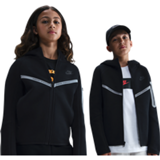 Nike Tech Fleece - hættetrøje med lynlås og reflekser til større børn (drenge) - sort - XS