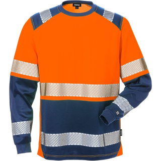 Fristads 129514 Hi Vis langærmet t-shirt kl.2 7457 / Arbejds T-shirt Hi-Vis Orange/Marine XL