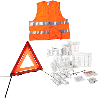 TRAFIK-KIT - 3 i 1 - Sikkerhedsvest, Advarselstrekant og Førstehjælpstaske