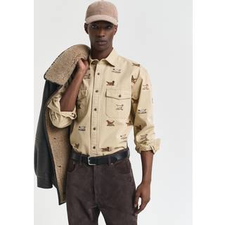 GANT Herre Relaxed fit twill-skjorte med broderi (XXL) Brun Beige