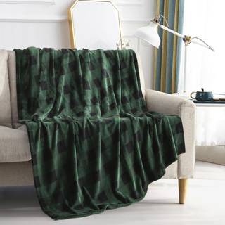 Elegant Comfort Velvet Touch Ultra Plys juleferie Buffalo Plaid Fleece Throw/tppe-50 x 60 tommer Buffalo Green