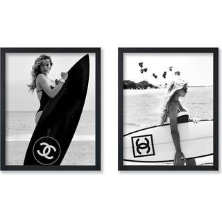 Affisch Master 2 -Piece Vintage Women Surfer Affisch - Retro Fashion Print - Fotografi Art - Glame Gift For Her Women Fashionista - Chic Decor fo