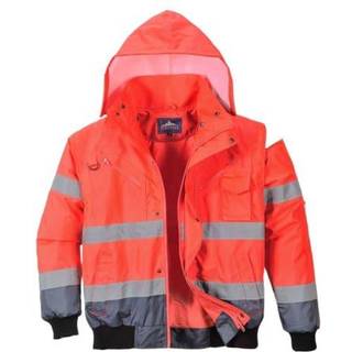 Hi-Vis 3 i 1 pilotjakke med kontrastfarve - Rød/Marine (Størrelse: XXL)