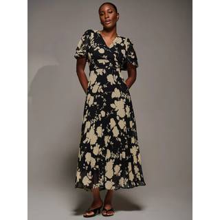 Jolie Moi Jolie Moi Black Chiffon Ruflle Sleeve Pleated Maxi Dress - 8