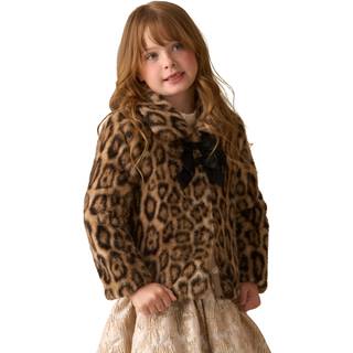 Angel & Rocket Angel & Rocket Brown Corine Leopard Print Fur Bow Coat