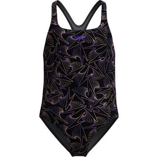 Girls Hyperboom Medalist Allover Print Swimsuit Black/Peach
