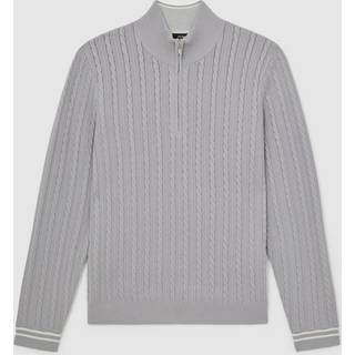 Reiss Reiss Soft Blue Tuscano Half-Zip Cable Knit Jumper With Wool
