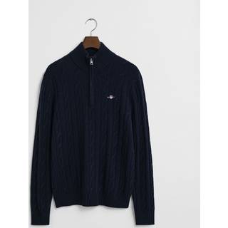 GANT Herre Kabelstrikket sweater af lammeuld med halv lynlås (XXXL) EVENING Blå