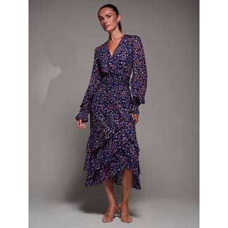 Jolie Moi Jolie Moi Blue Long Sleeve Frill Detail Mesh Maxi Dress - 10