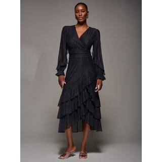 Jolie Moi Jolie Moi Black Long Sleeve Frill Detail Mesh Maxi Dress - EU 42 (UK 14)