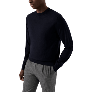 Eton Merino Knitted Crew Neck Navy