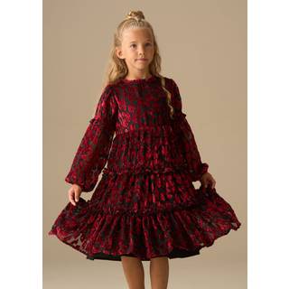 Angel & Rocket Angel & Rocket Red Poppy Devore Velvet Tiered Dress - 110116cm