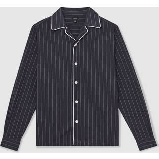 Reiss Reiss Navy/White Strella Pinstripe Cuban-Collar Piped Shirt - X-Small