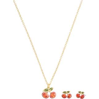 Coach Gold Red Cherry Boxed Stud and Necklace Set - Gold