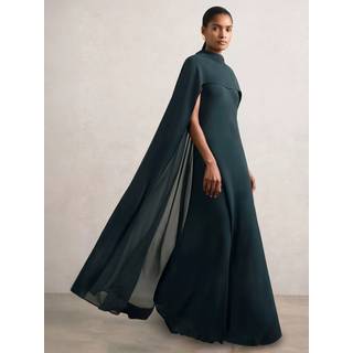 Reiss Reiss Teal Green Greta Petite Crepe Cape Maxi Dress - EU 44 (UK 16)