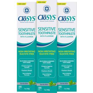 CloSYS fluortandpasta 7 ounce (3 pakke) Blid mynteblegende emaljebeskyttelse Sulfatfri 7 ounce (pakke med 3)