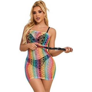 Subblime Dresses Subblime - 952365 Rainbow Bare Shoulder Fishnet Dress One Size