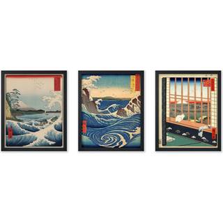 Affisch Master 3 -Piece Vintage Utagawa Hiroshige Poster - Retro Beach Print - Japansk väggkonst - Gåva för män och kvinnor - Landskapsdekor för