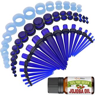 BodyJ4You 54PC Ear Stretching Kit 14G-12mm - Efterbehandling Jojobaolie - Gennemsigtige bl akrylpropper Gauge Tapers Silikonetunneller - Letvgt