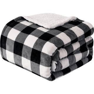 Elegant Comfort Luxury Ultra-Plush Velvet Touch Buffalo Plaid Fleece Throw - Bldt Varm Hyggelig Micromink Sherpa-bagside vendbart tppe til seng