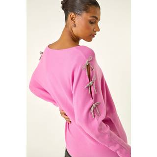 Roman Roman Pink Bow Sleeve V-Neck Knit Top