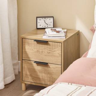 SoBuy Sengebord med 2 skuffer i natur - 40x42x47 cm