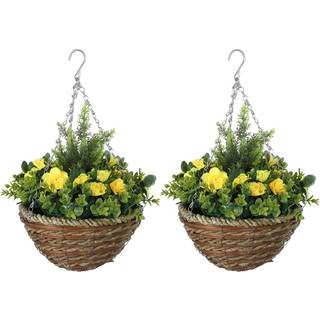 Outsunny 2 stk kunstige lisianthus-blomster hængende plantekurv gul