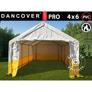 Lagertelt, arbejdstelt /Håndværkertelt PRO 4x6m, PVC, Hvidt/gult, Flammehæmmende