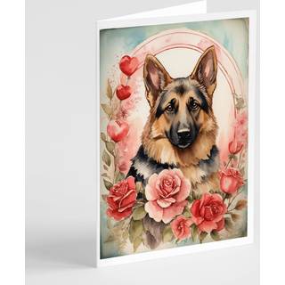Caroline's Treasures DAC4447GCA7P Tysk Shepherd Valentine Roses lykønskningskort Pakke med 8 tomme kort med konvolutter, finurlig A7 Størrelse 5x