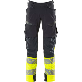 MASCOT ACCELERATE SAFE arbejdsbukser med knælommer, mørk marine/hi-vis gul - 76C50