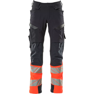 MASCOT ACCELERATE SAFE arbejdsbukser med knælommer, mørk marine/hi-vis rød - 76C51