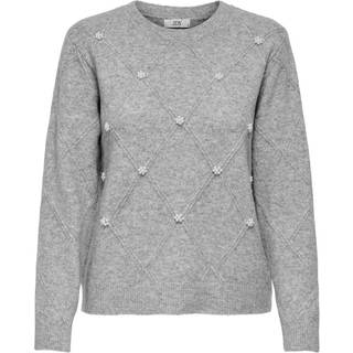 JDY - Jdybella Life L/S Struct Pearl Pul Knt - 4901031 Light Grey Melange W. White Pearls