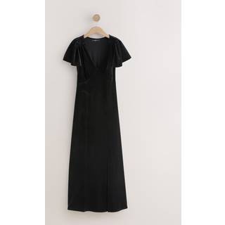 Next Black Bridesmaid Velvet Flutter Sleeve Maxi Dress - 36