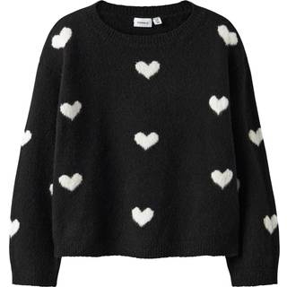 NAME IT Striktrøje Ona Black Cloud Dancer Hearts
