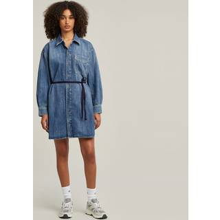 Belted Oversized Denim Dress - Medium blue - Women