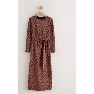 Next Bronze Tie Waist Sparkle Long Sleeve Midi Dress - 40