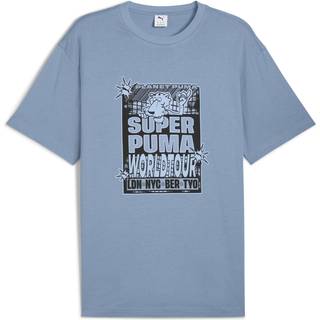Graphic SUPER PUMA World Tour Relaxed Tee Men, Clothing, Cool Blue, XS