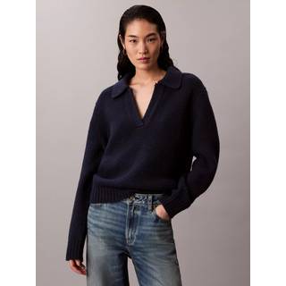 Merino Wool Boucle Polo Sweater - Blue - S