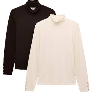 Joules Joules Amy Black & Cream Long Sleeve High Neck Jersey Top - 2 Pack