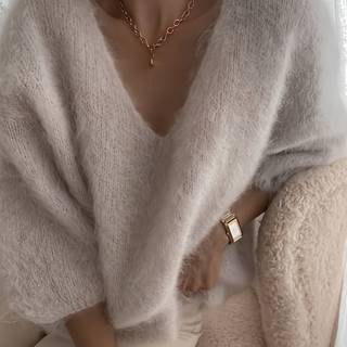 TEMU Women's Soft Fleece Sweater - V-neck 3/4 Sleeve Pullover, Elegant Solid Color Sweater For Casual & Formal Wear, Cozy Everyday Sweater For Women (hand Wash/) - Hw915 Model