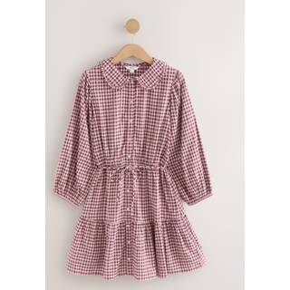 Next Burgundy Red/White Collar Tie Waist Mini Shirt Dress - 38