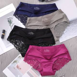 TEMU 4pcs Set Of Nylon Knit Fabric Mid Rise Panties For Women With Solid Color And Contrast Lace Details