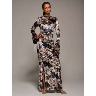 Jolie Moi Jolie Moi Maxikjole med flæsekant ærmer og asymmetrisk halsudskæring - EU 38 (UK 10)