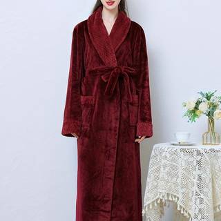 TEMU Women's Spliced Flannel Robe Loose Thickened Couple Bathrobe Long