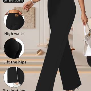 TEMU Four-season Lightweight High-waist Women's Pants, Solid Color Wide-belt Straight-leg Trousers, Stylish Casual Loose-fit Outerwear Long Pants For Casual Attire