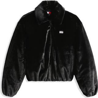Tommy Badge Faux Fur Bomber Jacket